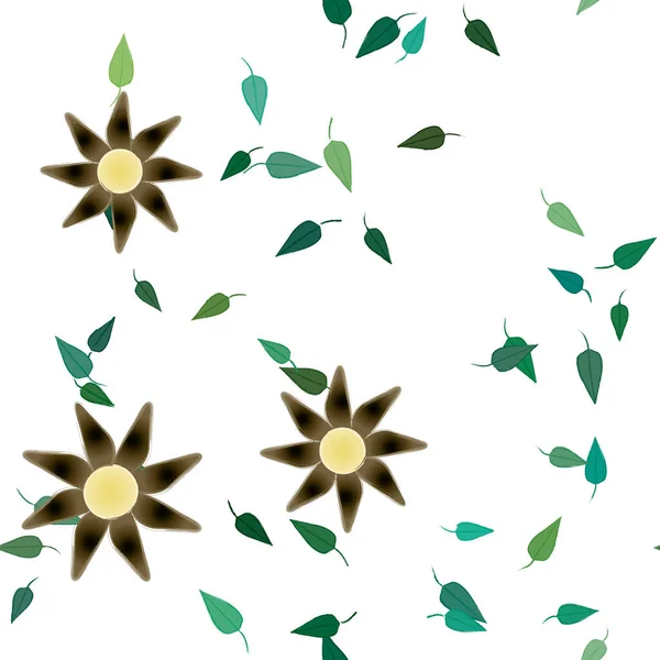 Vector Illustration Flowers Leaves Digital Wallpaper Plain Background — Stock Vector