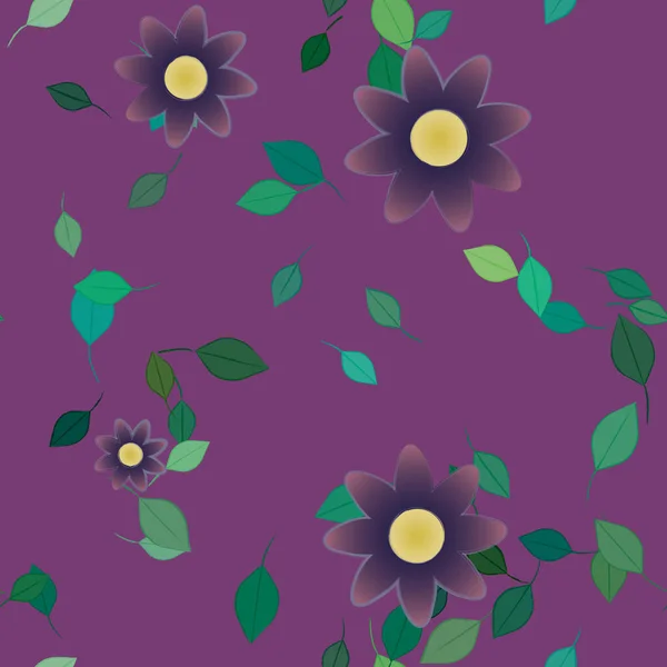Vector Illustration Floating Flowers Bloom Leaves Digital Wallpaper Plain Background — Stock Vector