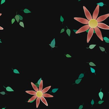 Çiçek ve yaprakların vektör illüstrasyonu, düz arkaplanda dijital duvar kağıdı