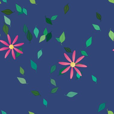 Çiçeklerin çiçek ve yapraklarla gösterimi, düz arkaplanda dijital duvar kağıdı