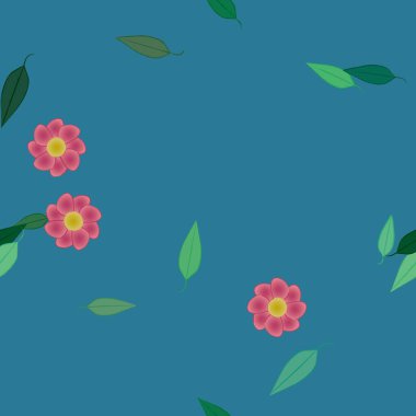 Çiçekler ve yapraklar içinde yüzen çiçeklerin vektör illüstrasyonu, düz arkaplanda dijital duvar kağıdı