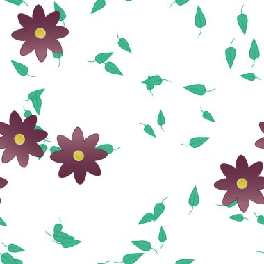 Çiçekler ve yapraklar içinde yüzen çiçeklerin vektör illüstrasyonu, düz arkaplanda dijital duvar kağıdı