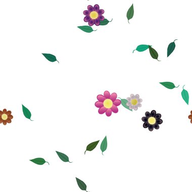 Çiçeklerin çiçek ve yapraklarla gösterimi, düz arkaplanda dijital duvar kağıdı