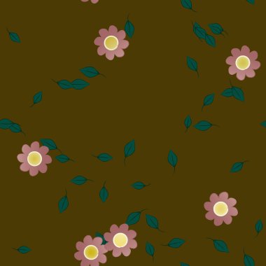 Çiçek ve yaprakların vektör illüstrasyonu, düz arkaplanda dijital duvar kağıdı