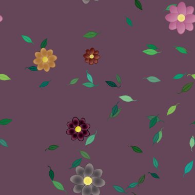 Çiçekler ve yapraklar içinde yüzen çiçeklerin vektör illüstrasyonu, düz arkaplanda dijital duvar kağıdı