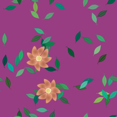 Çiçek ve yaprakların vektör illüstrasyonu, düz arkaplanda dijital duvar kağıdı