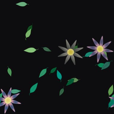 Çiçek ve yaprakların vektör illüstrasyonu, düz arkaplanda dijital duvar kağıdı