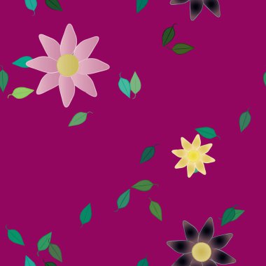 Çiçeklerin çiçek ve yapraklarla gösterimi, düz arkaplanda dijital duvar kağıdı