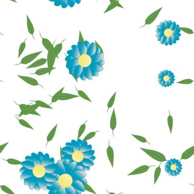 Çiçekler ve yapraklar içinde yüzen çiçeklerin vektör illüstrasyonu, düz arkaplanda dijital duvar kağıdı