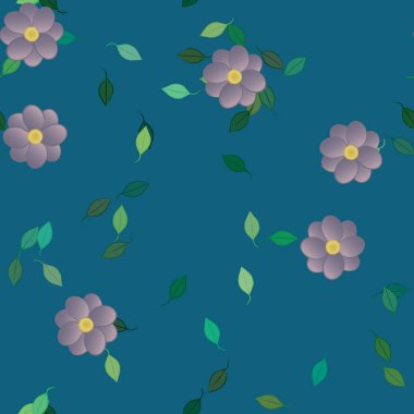 Çiçekler ve yapraklar içinde yüzen çiçeklerin vektör illüstrasyonu, düz arkaplanda dijital duvar kağıdı