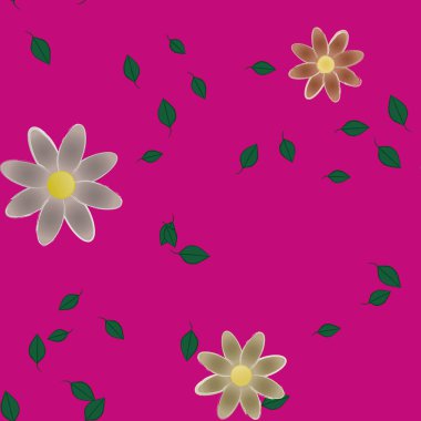 Çiçek ve yaprakların vektör illüstrasyonu, düz arkaplanda dijital duvar kağıdı