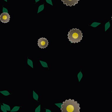 Çiçekler ve yapraklar içinde yüzen çiçeklerin vektör illüstrasyonu, düz arkaplanda dijital duvar kağıdı