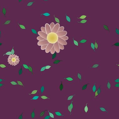 Çiçekler ve yapraklar içinde yüzen çiçeklerin vektör illüstrasyonu, düz arkaplanda dijital duvar kağıdı