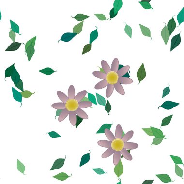 Çiçeklerin çiçek ve yapraklarla gösterimi, düz arkaplanda dijital duvar kağıdı