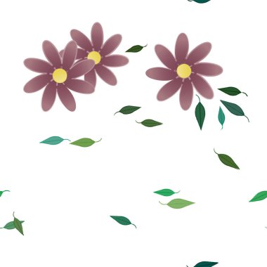 Çiçekler ve yapraklar içinde yüzen çiçeklerin vektör illüstrasyonu, düz arkaplanda dijital duvar kağıdı