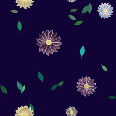 Çiçeklerin çiçek ve yapraklarla gösterimi, düz arkaplanda dijital duvar kağıdı