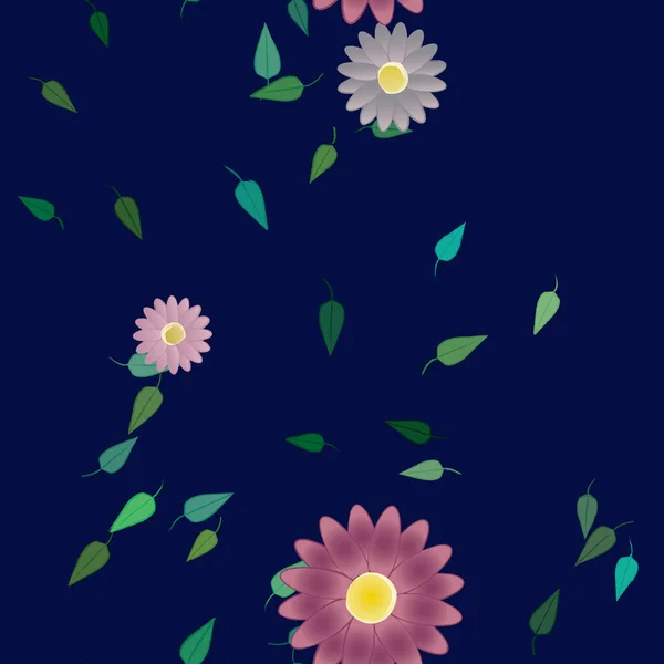 Ilustración Vectorial Flores Flotantes Flor Hojas Fondo Pantalla Digital Sobre — Archivo Imágenes Vectoriales