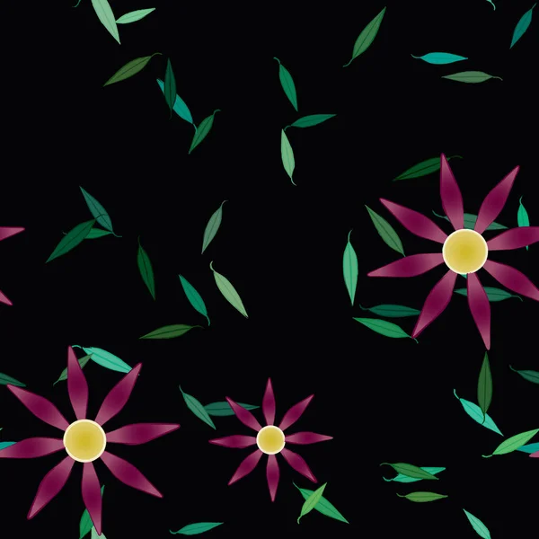 Ilustración Vectorial Flores Flotantes Flor Hojas Fondo Pantalla Digital Sobre — Vector de stock