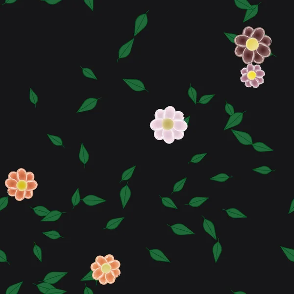 Ilustração Vetorial Flores Folhas Papel Parede Digital Sobre Fundo Liso — Vetor de Stock