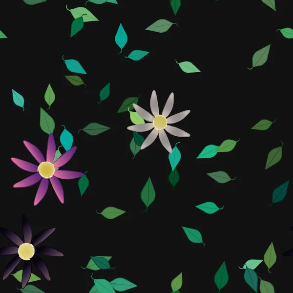 Vektor Illusztrációja Virágok Levelek Digitális Tapéta Egyszerű Alapon — Stock Vector