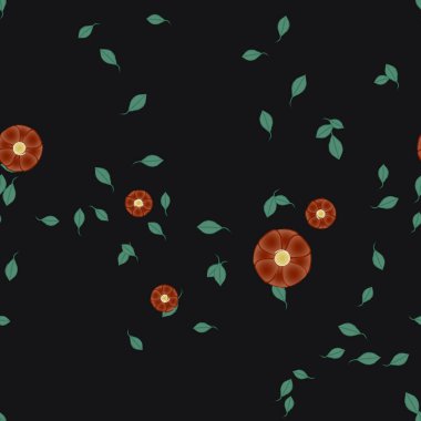 Çiçek ve yaprakların vektör illüstrasyonu, düz arkaplanda dijital duvar kağıdı