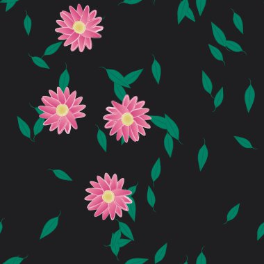 Çiçekler ve yapraklar içinde yüzen çiçeklerin vektör illüstrasyonu, düz arkaplanda dijital duvar kağıdı