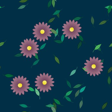 Çiçek ve yaprakların vektör illüstrasyonu, düz arkaplanda dijital duvar kağıdı