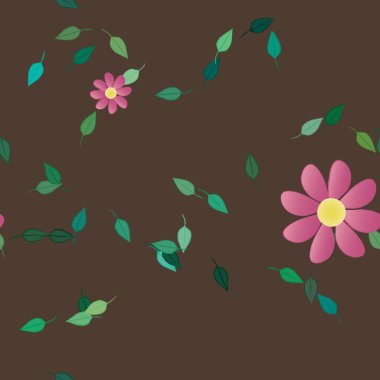 Çiçeklerin çiçek ve yapraklarla gösterimi, düz arkaplanda dijital duvar kağıdı