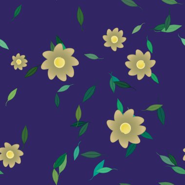 Çiçek ve yaprakların vektör illüstrasyonu, düz arkaplanda dijital duvar kağıdı