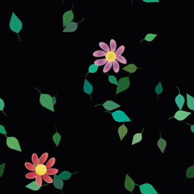 Çiçeklerin çiçek ve yapraklarla gösterimi, düz arkaplanda dijital duvar kağıdı