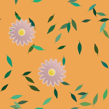 Çiçekler ve yapraklar içinde yüzen çiçeklerin vektör illüstrasyonu, düz arkaplanda dijital duvar kağıdı