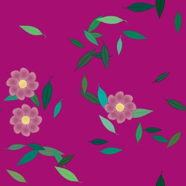 Çiçek ve yaprakların vektör illüstrasyonu, düz arkaplanda dijital duvar kağıdı