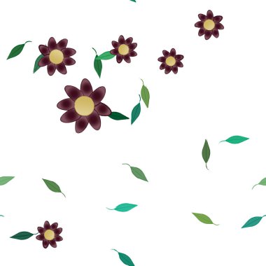 Çiçeklerin çiçek ve yapraklarla gösterimi, düz arkaplanda dijital duvar kağıdı