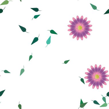 Çiçek ve yaprakların vektör illüstrasyonu, düz arkaplanda dijital duvar kağıdı