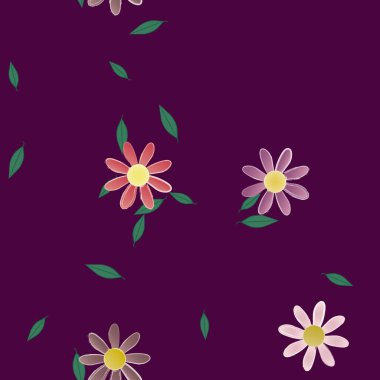 Çiçek ve yaprakların vektör illüstrasyonu, düz arkaplanda dijital duvar kağıdı