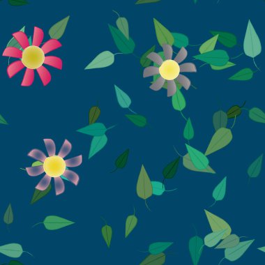 Çiçek ve yaprakların vektör illüstrasyonu, düz arkaplanda dijital duvar kağıdı