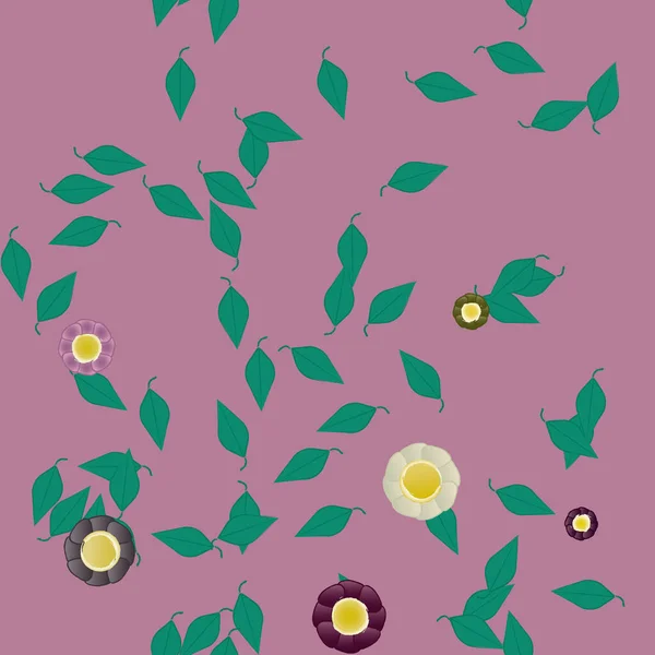 Ilustracja Wektora Kwiatów Liści Tapeta Cyfrowa Równym Tle — Wektor stockowy