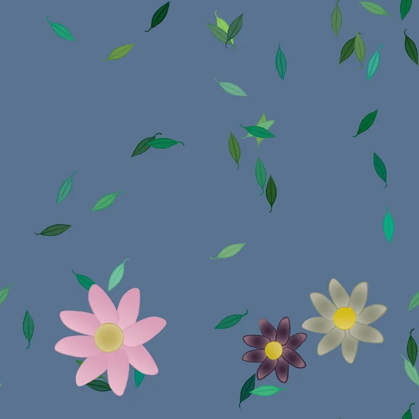 ภาพเวกเตอร ของดอกไม ลอยในดอกไม และใบ วอลล เปเปอร ตอลบนพ นหล งธรรมดา — ภาพเวกเตอร์สต็อก