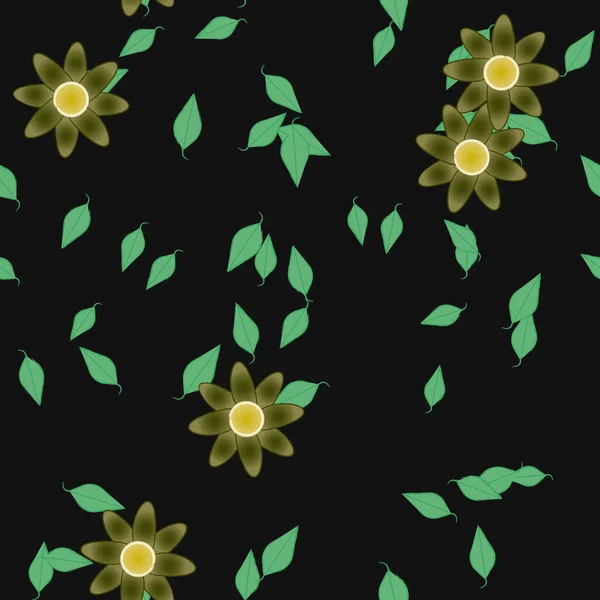 Ilustração Vetorial Flores Folhas Papel Parede Digital Sobre Fundo Liso — Vetor de Stock