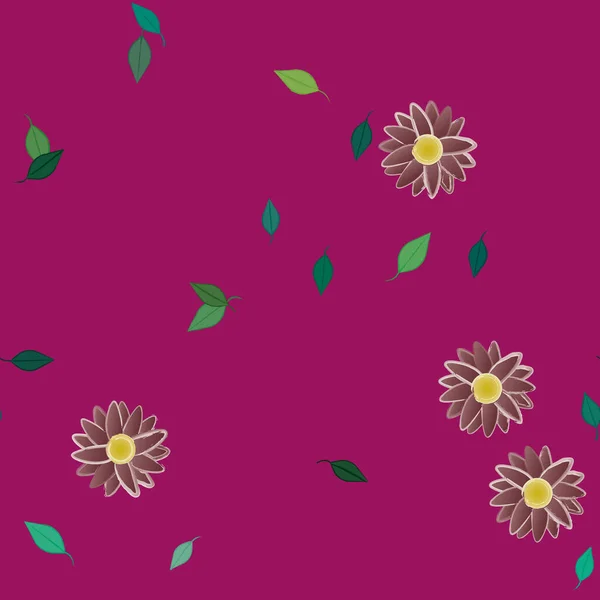 Blumen Mit Blättern Nahtloser Hintergrund Vektorillustration — Stockvektor