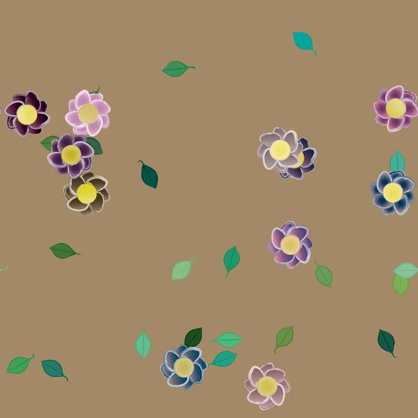 Fleurs Avec Feuilles Fond Sans Couture Illustration Vectorielle — Image vectorielle