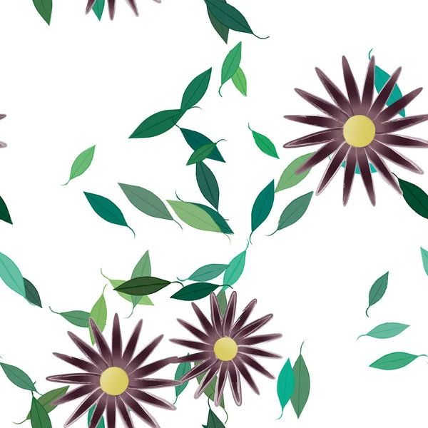 Flowers Leaves Seamless Background Vector Illustration — Stock Vector