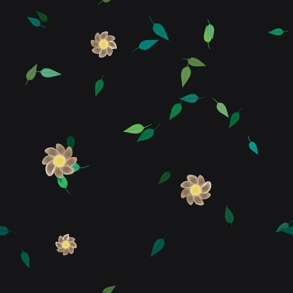 Flores Con Hojas Fondo Sin Costuras Ilustración Vectorial — Vector de stock