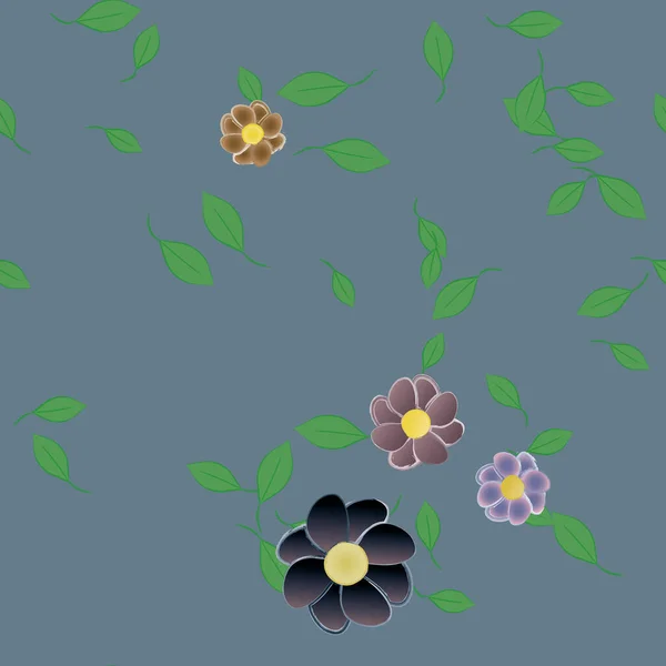 Flores Con Hojas Fondo Sin Costuras Ilustración Vectorial — Vector de stock