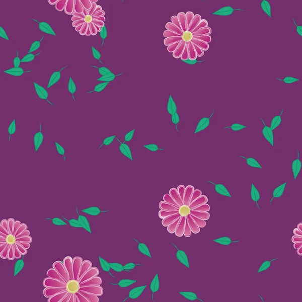 Blumen Mit Blättern Nahtloser Hintergrund Vektorillustration — Stockvektor