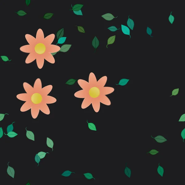 Flores Com Folhas Sem Costura Fundo Ilustração Vetorial — Vetor de Stock