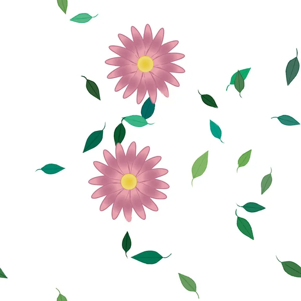 Blumen Mit Blättern Nahtloser Hintergrund Vektorillustration — Stockvektor