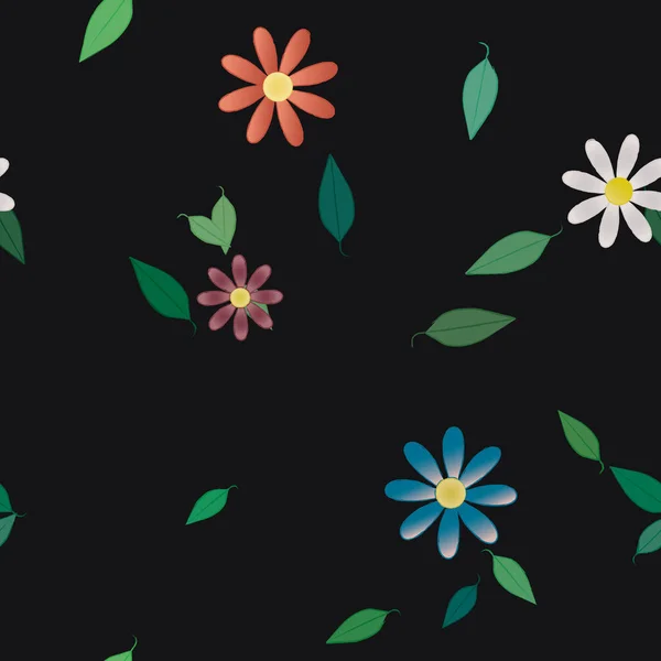 Flores Con Hojas Fondo Sin Costuras Ilustración Vectorial — Archivo Imágenes Vectoriales