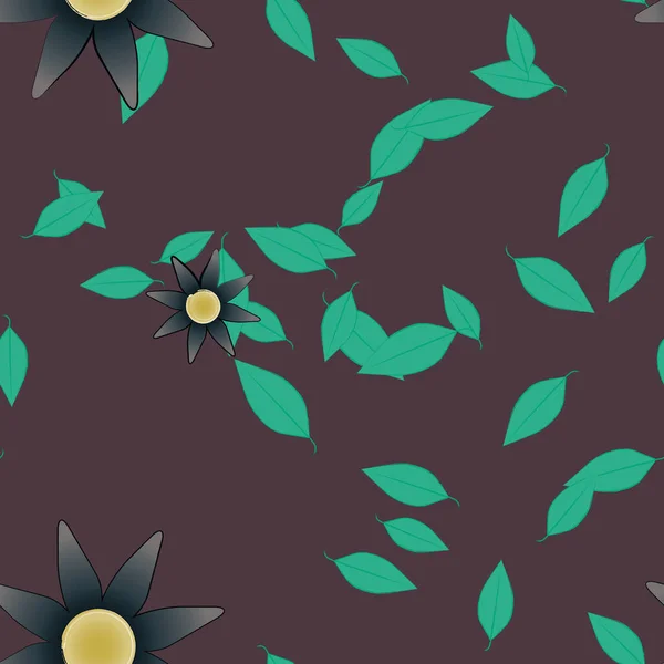 Fleurs Avec Feuilles Fond Sans Couture Illustration Vectorielle — Image vectorielle