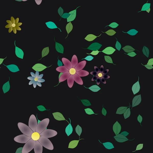 Fleurs Avec Feuilles Fond Sans Couture Illustration Vectorielle — Image vectorielle